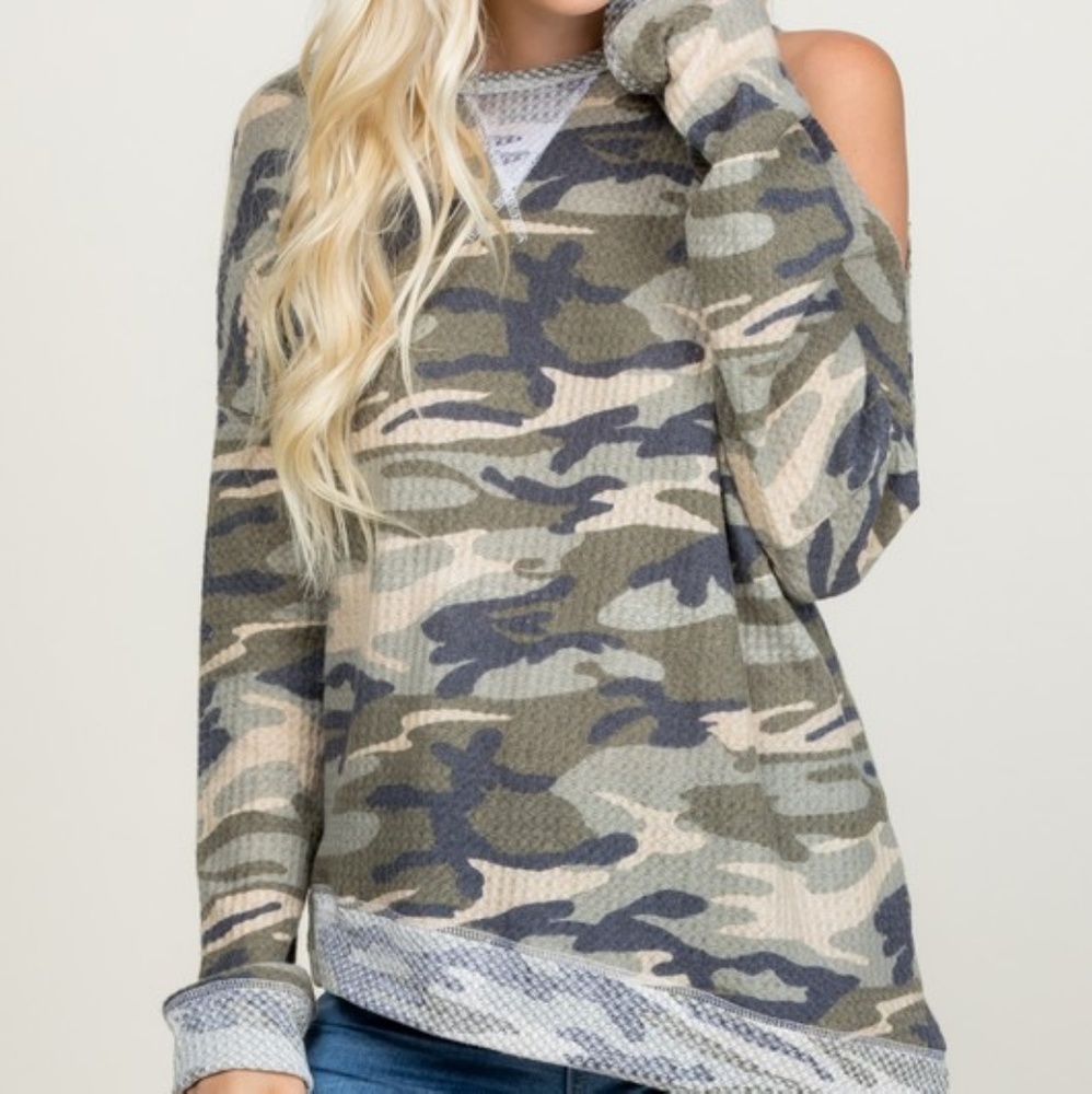 Amazing camo cold shoulder waffle top - Picture 7 of 7